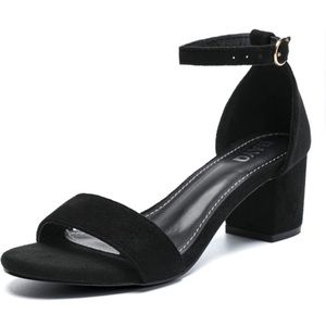 Women’s Open Toe Low Block Heel  Dress Sandals With Ankle Strap Suede Size 9